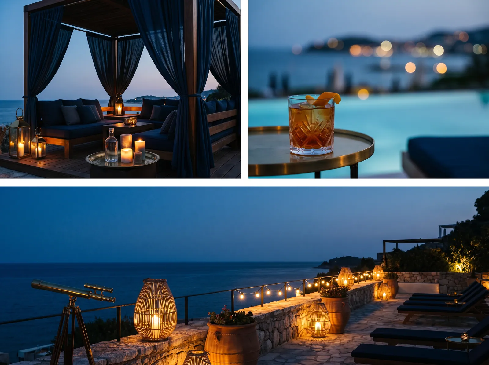 Poolside cocktail with sea view