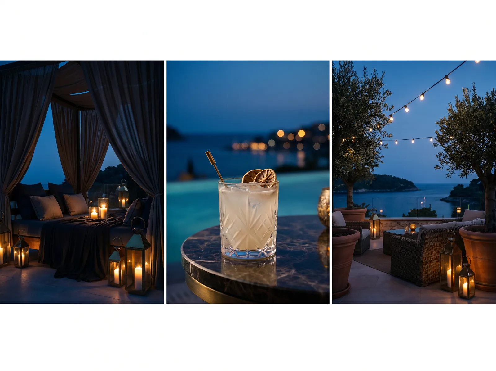 Sea-view terrace at dusk