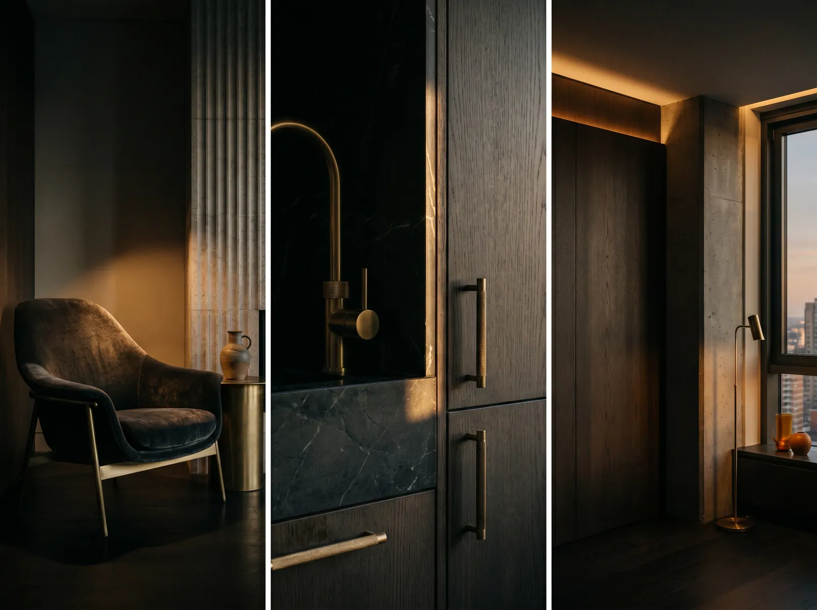 Material and brass hardware detail